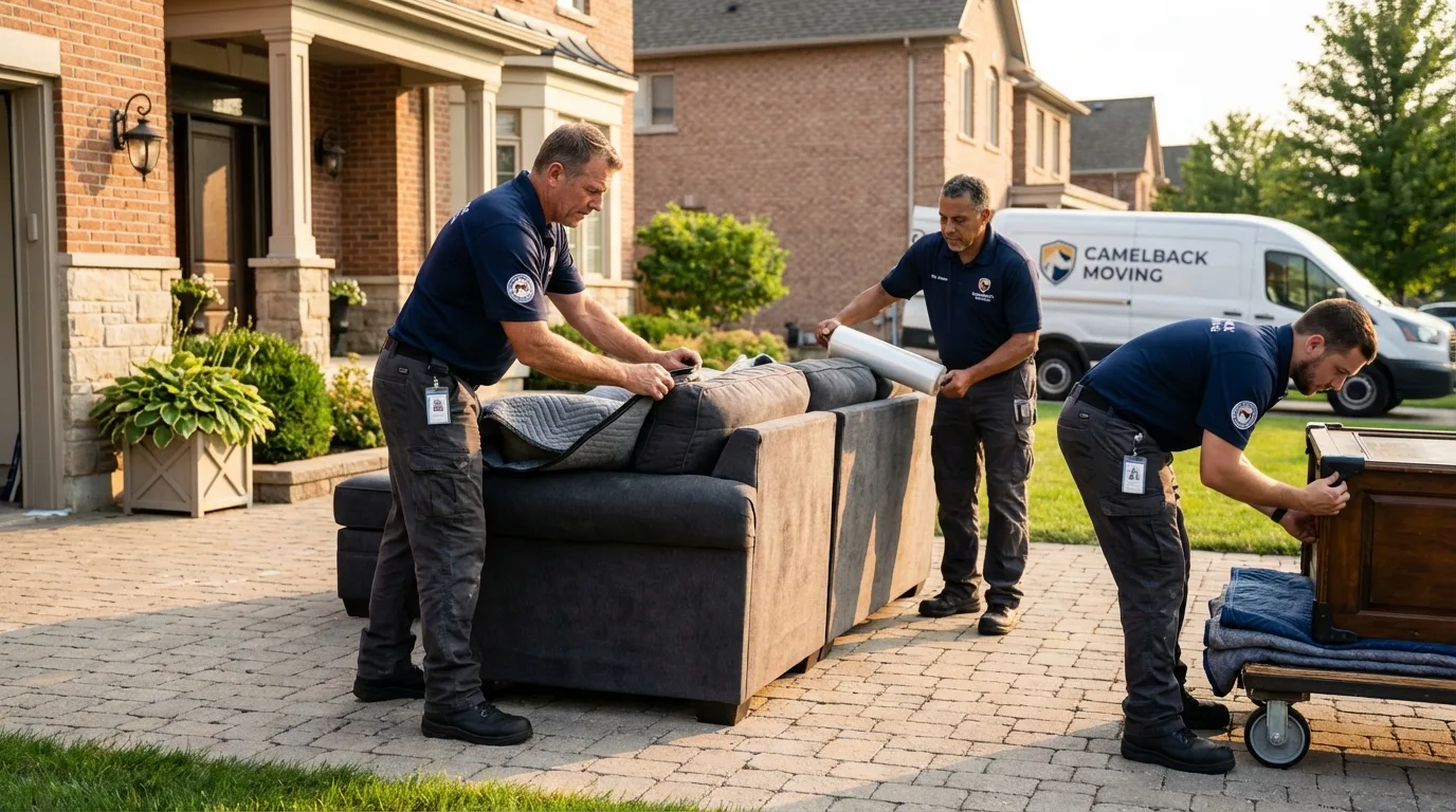 Large estate moving crew wrapping furniture in Windham, CT